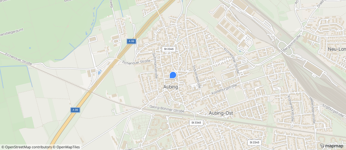 Karte von München-Aubing mit markiertem Standort in der Marzellgasse 7